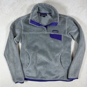 Patagonia Soft Synchilla Snap T Sherpa Gray Fleece with Purple Accents